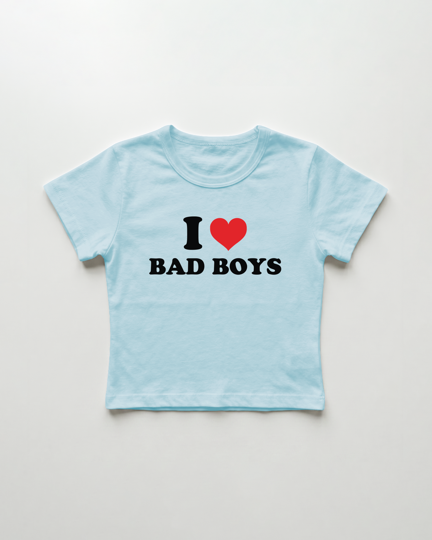 I love bad boys cropped Baby Tee Blue | Lolita Sinz