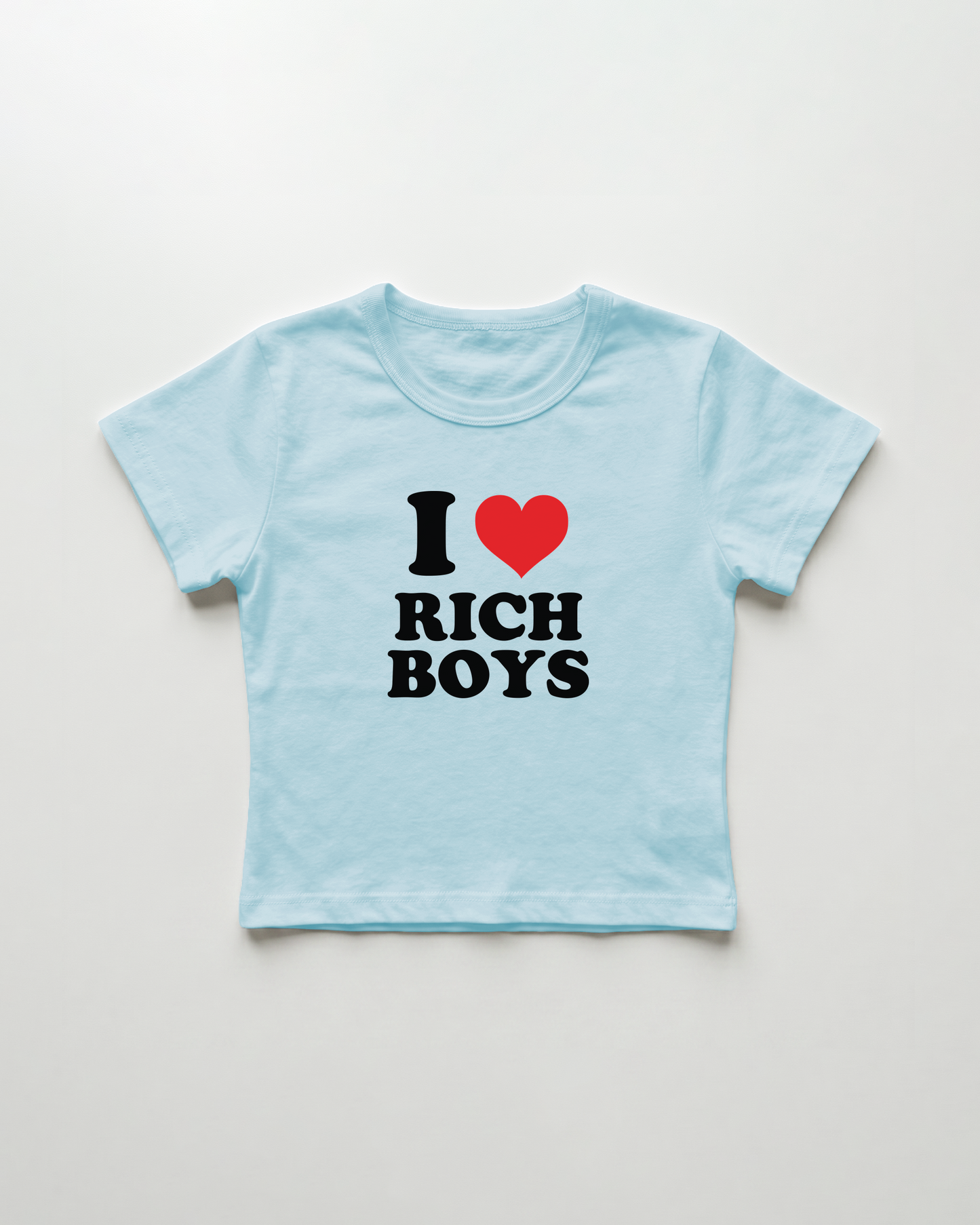 I love rich boys cropped Baby Tee Blue | Lolita Sinz