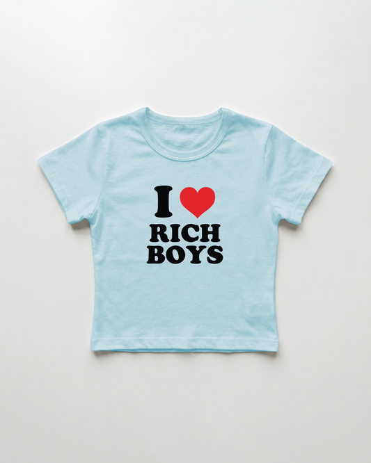 I love rich boys cropped Baby Tee Blue | Lolita Sinz