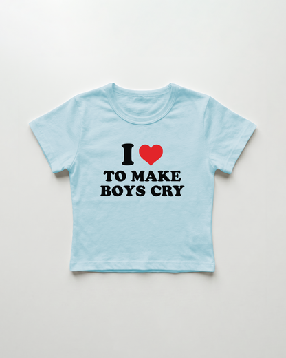 I love to make boys cry cropped Baby Tee Blue | Lolita Sinz