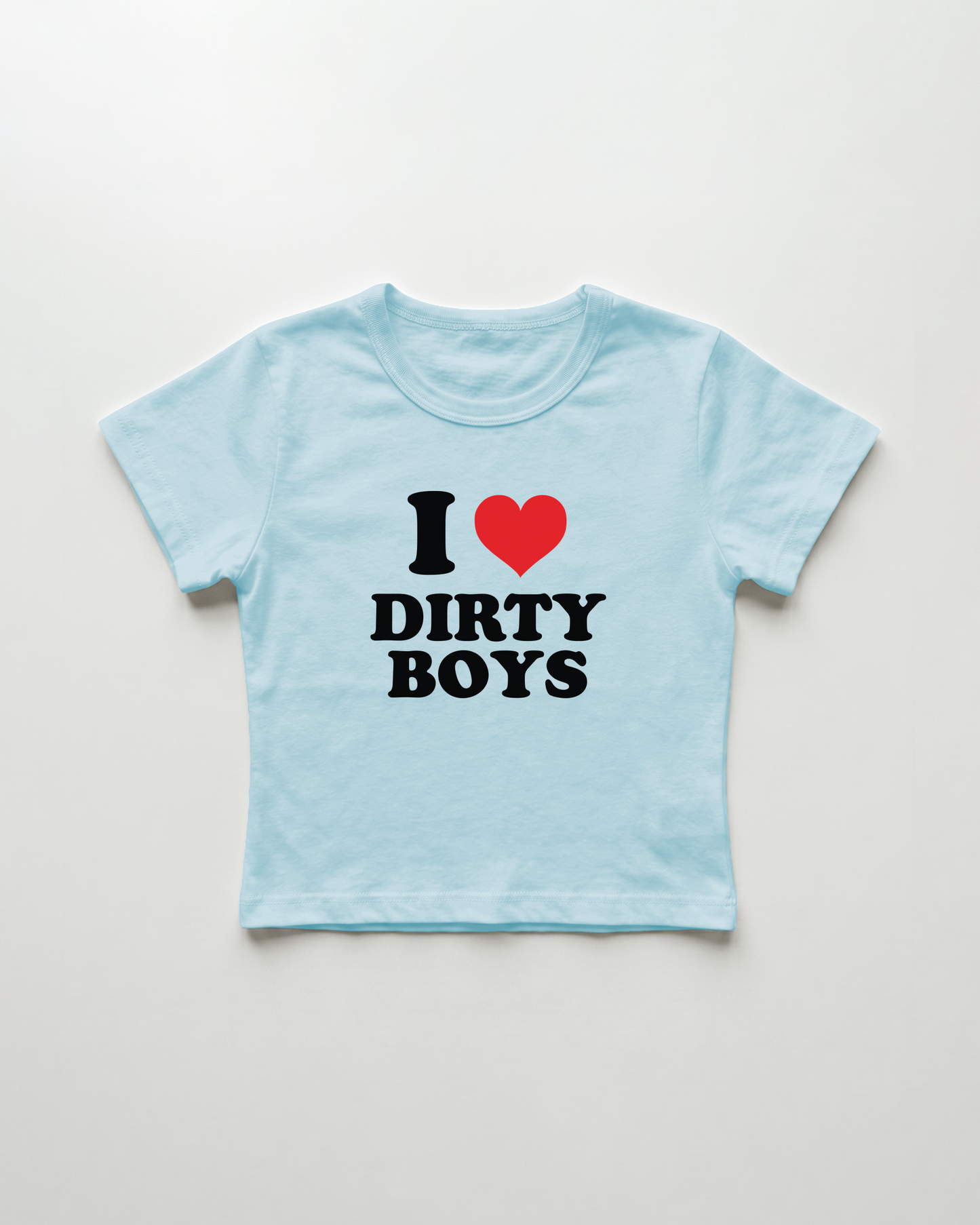 I love dirty boys cropped Baby Tee Blue | Lolita Sinz
