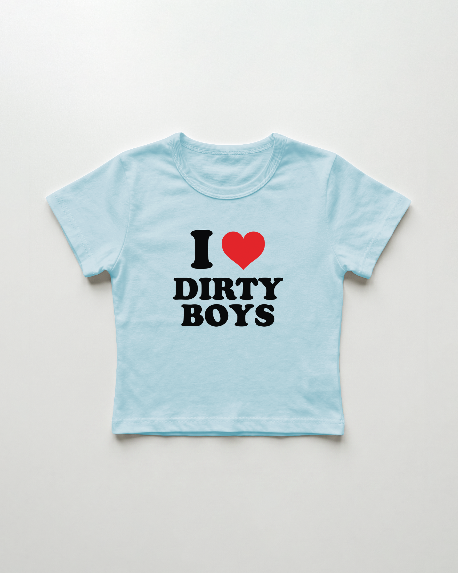 I love dirty boys cropped Baby Tee Blue | Lolita Sinz