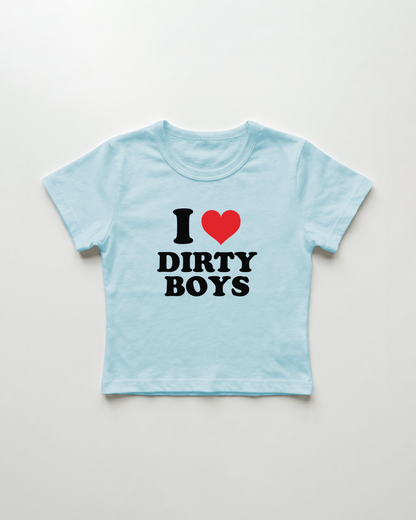 I love dirty boys cropped Baby Tee Blue | Lolita Sinz
