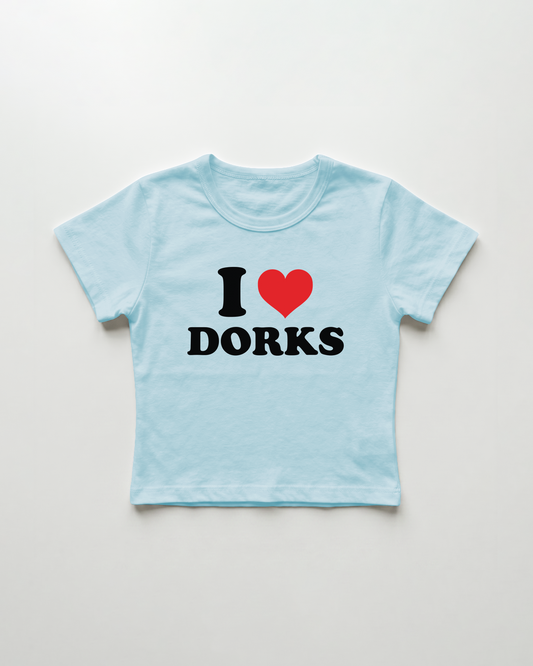 I love dorks cropped Baby Tee Blue | Lolita Sinz