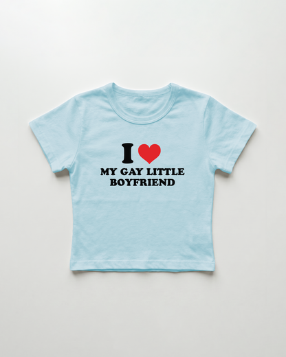 I love my gay little boyfriend cropped Baby Tee Blue | Lolita Sinz