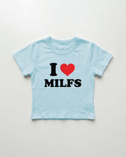 I love milfs cropped Baby Tee Blue | Lolita Sinz
