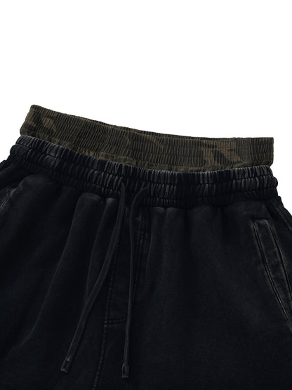 Unisex Vintage Wash Distressed Wide Leg Shorts