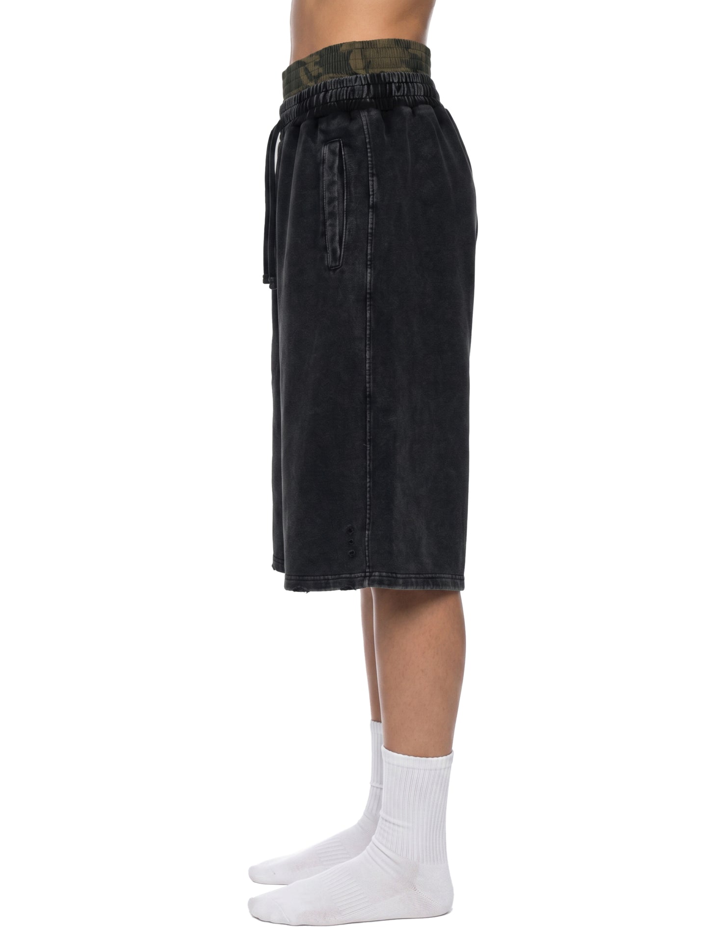 Unisex Vintage Wash Distressed Wide Leg Shorts
