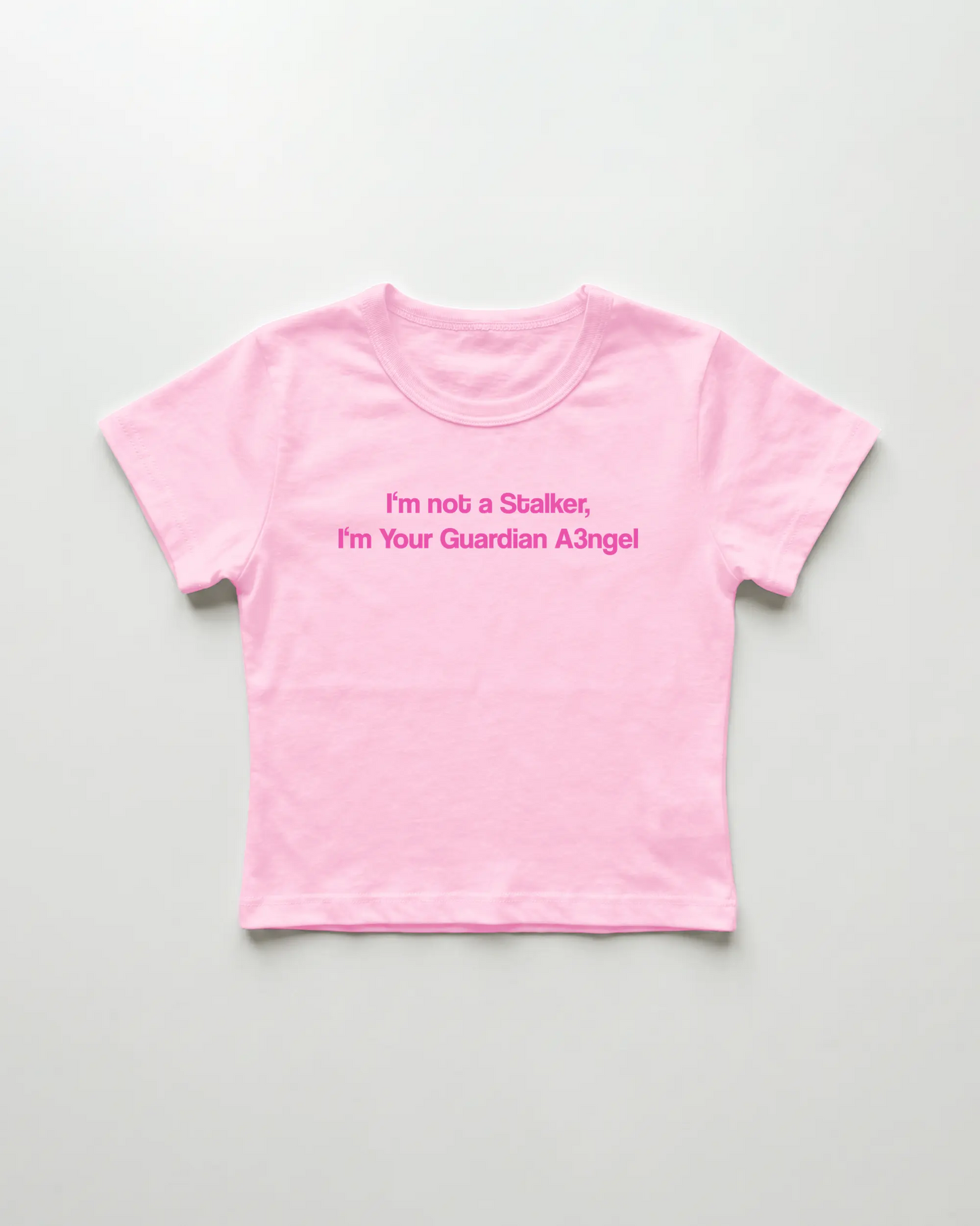 I'm not a Stalker I'm Your Guardian Angel cropped Baby Tee Pink | Lolita Sinz