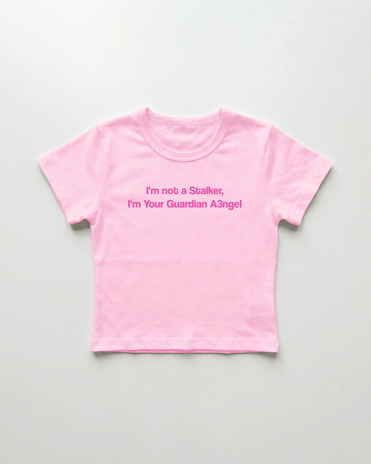 I'm not a Stalker I'm Your Guardian Angel cropped Baby Tee Pink | Lolita Sinz