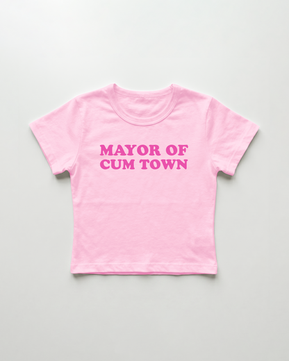 mayor of cum town cropped Baby Tee Pink | Lolita Sinz