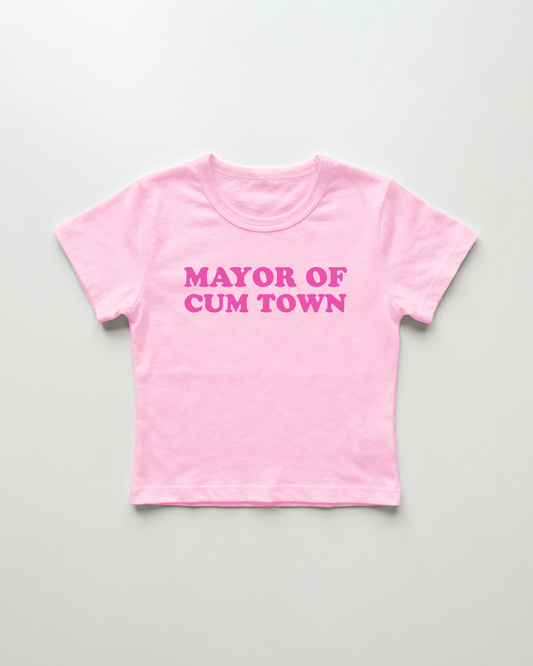 mayor of cum town cropped Baby Tee Pink | Lolita Sinz
