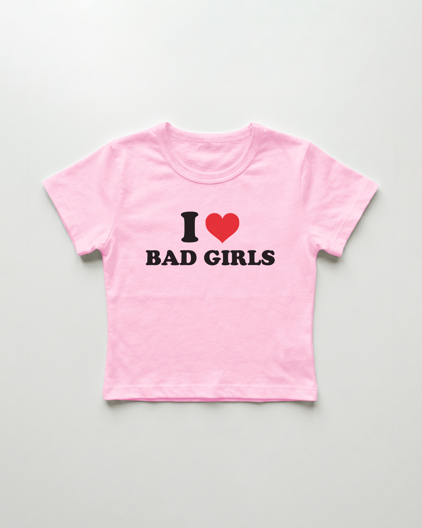 I love bad girls cropped Baby Tee Pink | Lolita Sinz