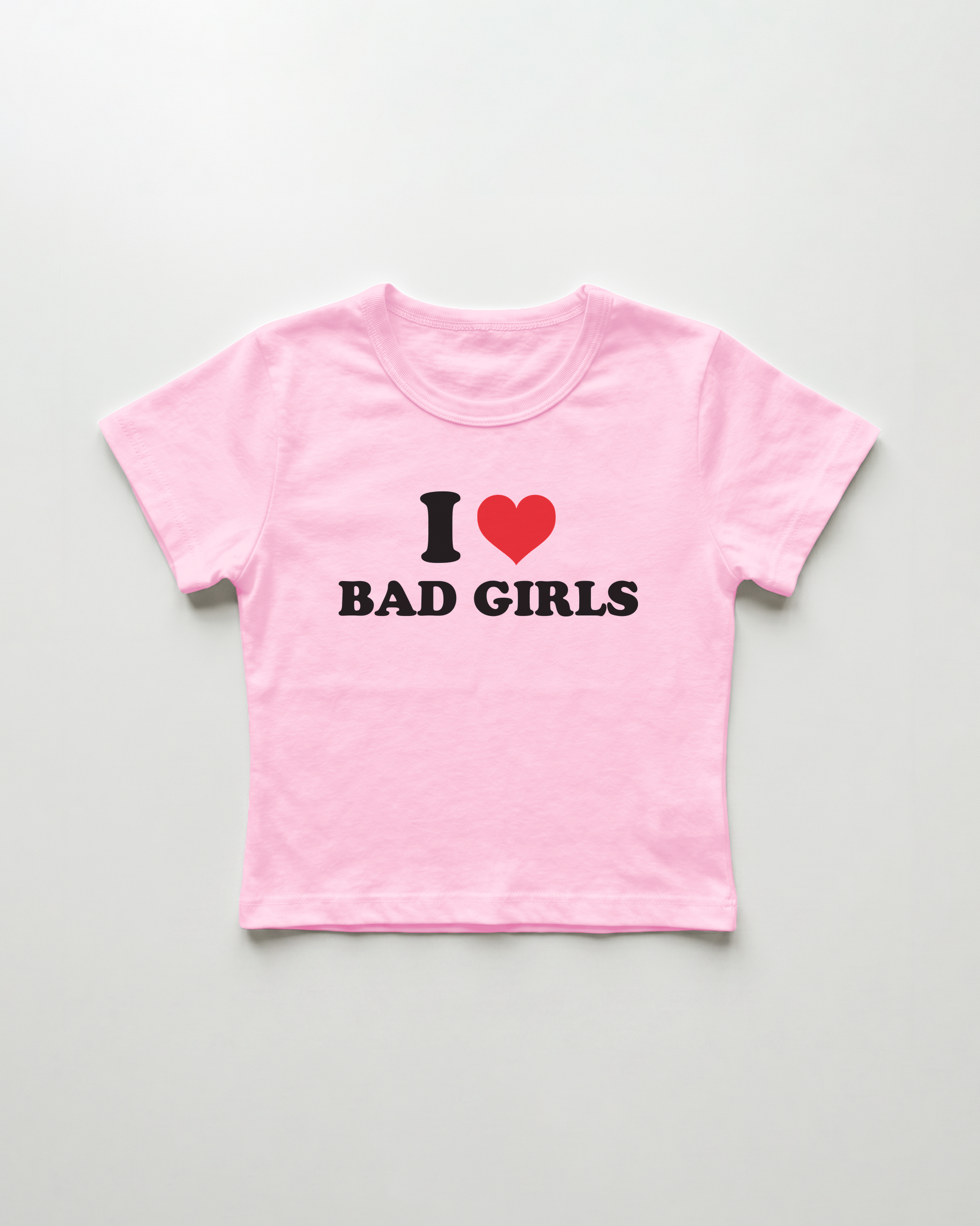 I love bad girls cropped Baby Tee Pink | Lolita Sinz