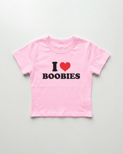 I love boobies cropped Baby Tee Pink | Lolita Sinz