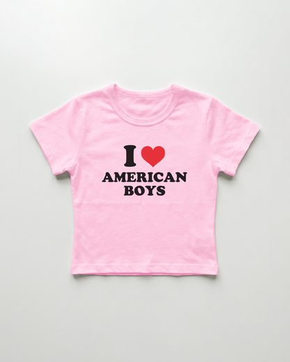 I love american boys cropped Baby Tee Pink | Lolita Sinz