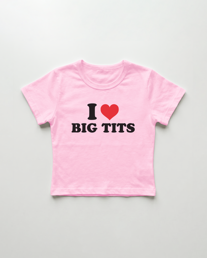 I love big tits cropped Baby Tee Pink | Lolita Sinz