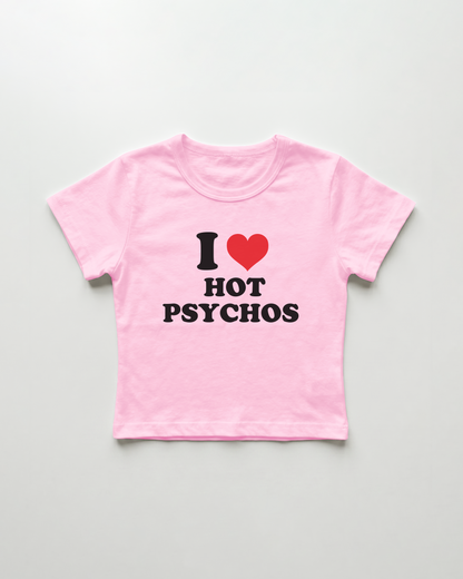 I love hot psychos cropped Baby Tee Pink | Lolita Sinz
