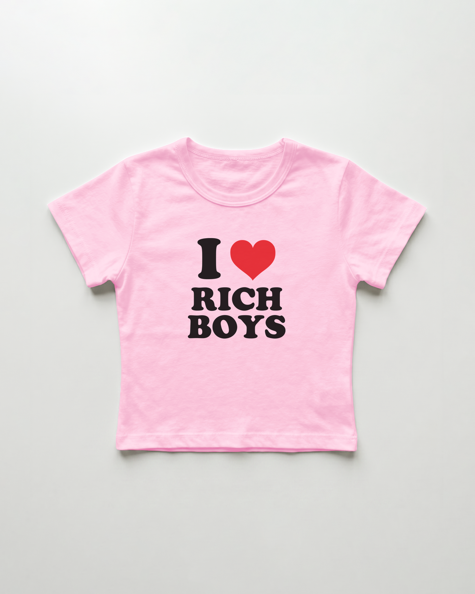 I love rich boys cropped Baby Tee Pink | Lolita Sinz