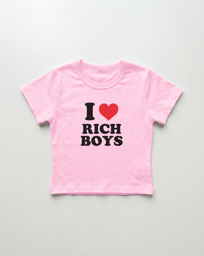 I love rich boys cropped Baby Tee Pink | Lolita Sinz