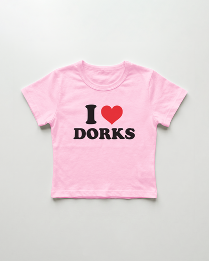 I love dorks cropped Baby Tee Pink | Lolita Sinz
