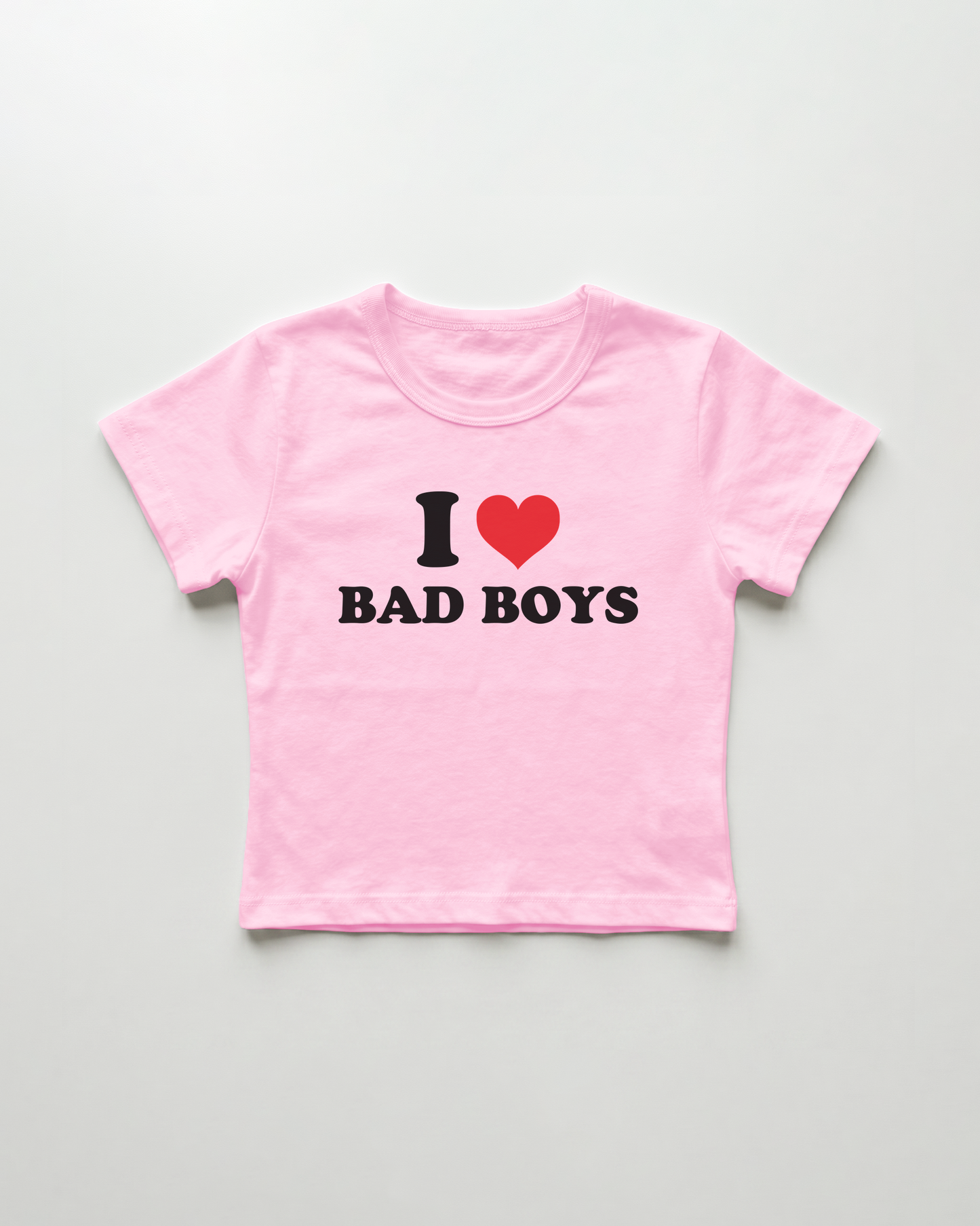 I love bad boys cropped Baby Tee Pink | Lolita Sinz