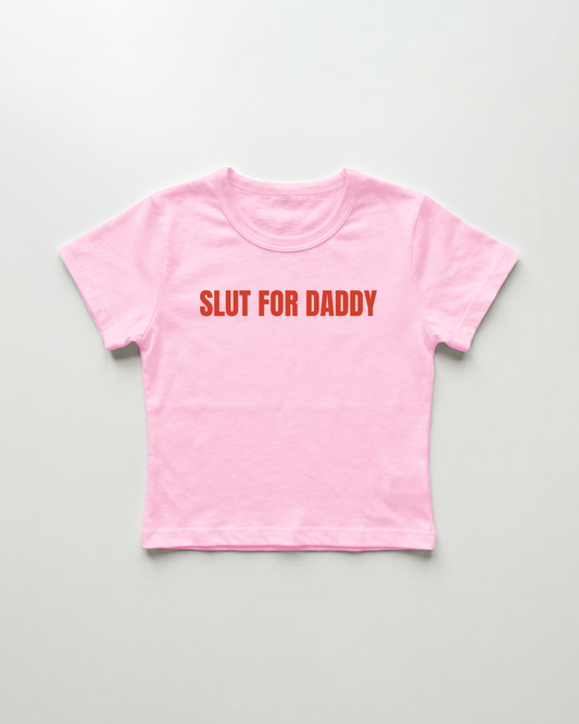 slut for daddy cropped Baby Tee Pink | Lolita Sinz