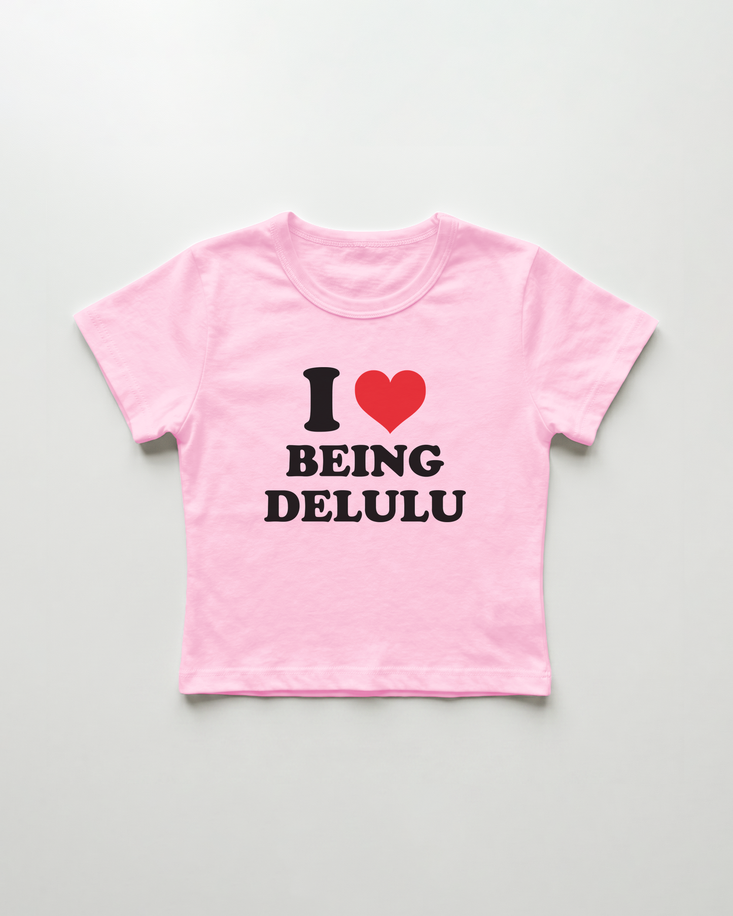 I love being delulu cropped Baby Tee Pink | Lolita Sinz