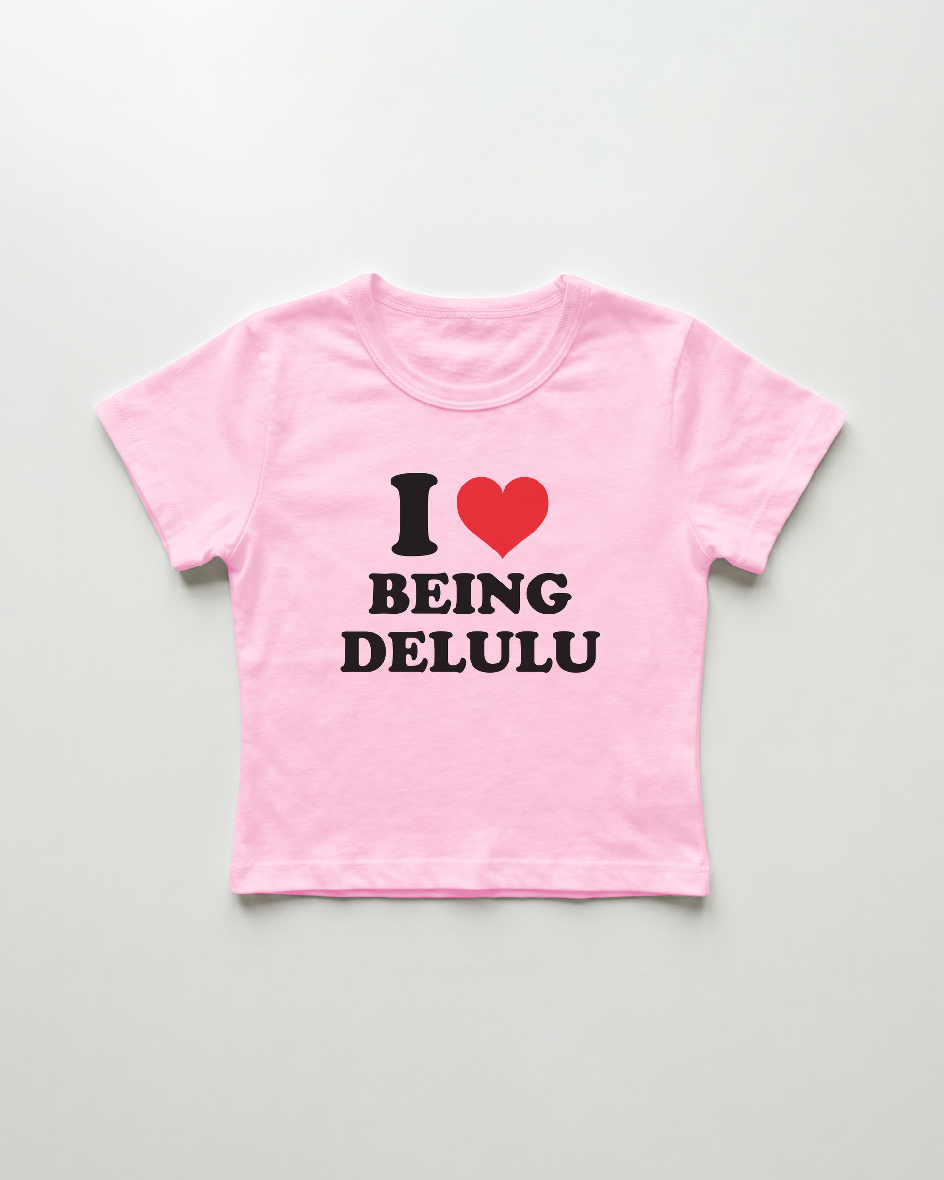 I love being delulu cropped Baby Tee Pink | Lolita Sinz