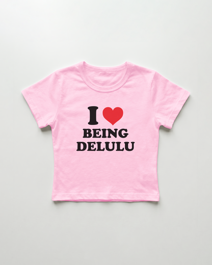 I love being delulu cropped Baby Tee Pink | Lolita Sinz