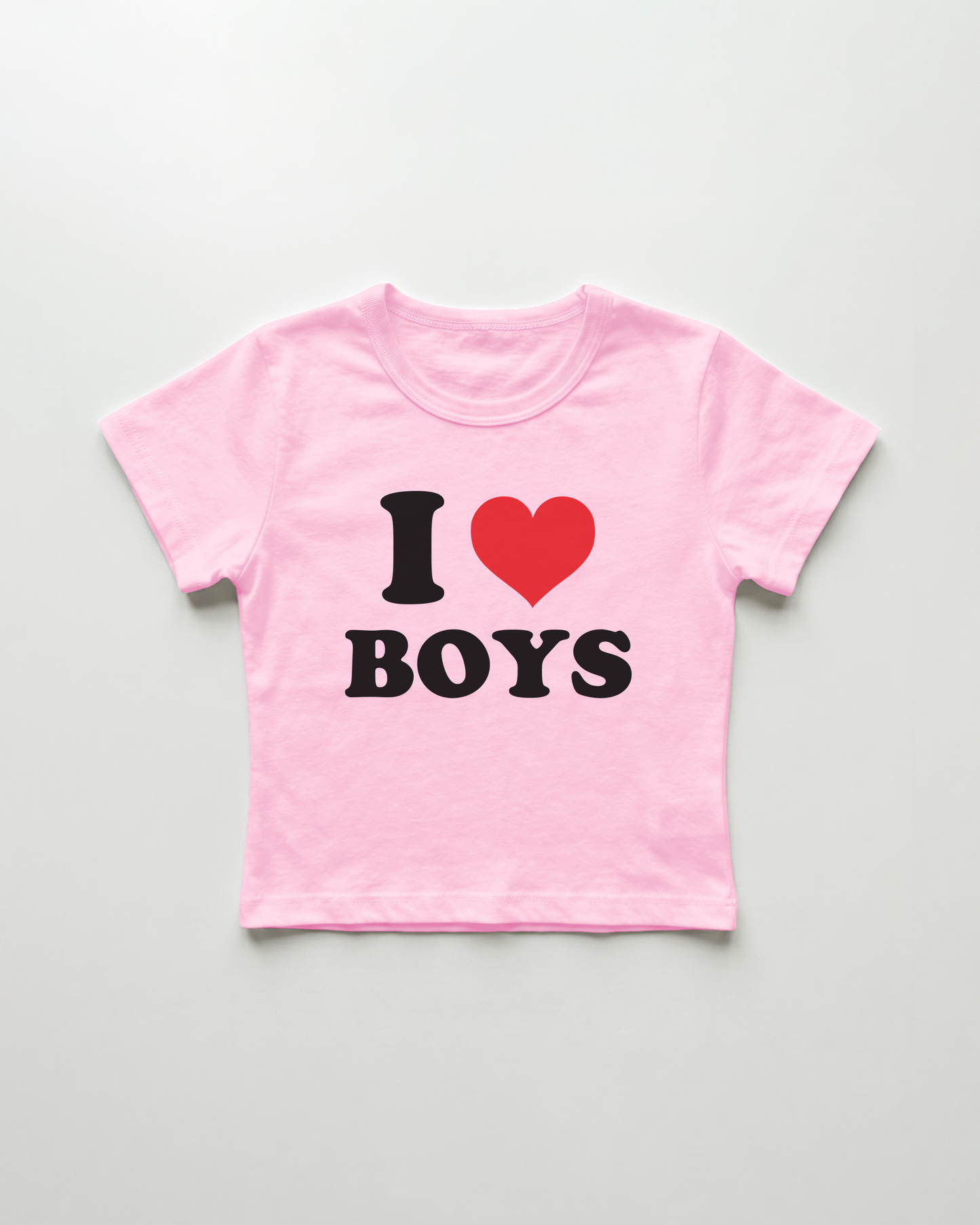 I love boys cropped Baby Tee Pink | Lolita Sinz