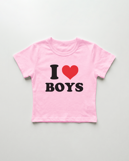 I love boys cropped Baby Tee Pink | Lolita Sinz