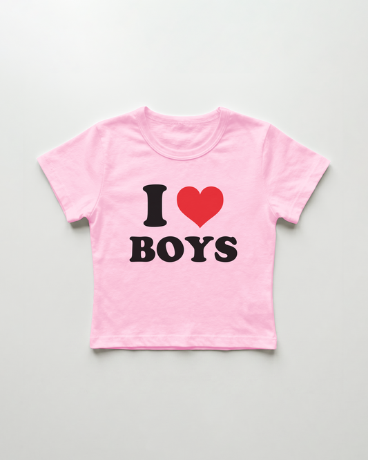 I love boys cropped Baby Tee Pink | Lolita Sinz