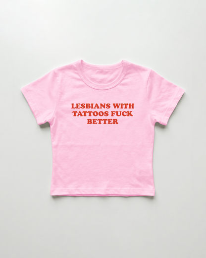 lesbians with tattoos fuck better cropped Baby Tee Pink | Lolita Sinz