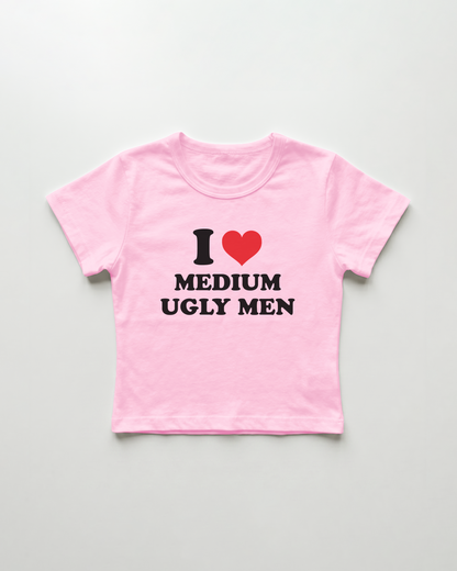 I love medium ugly men cropped Baby Tee Pink | Lolita Sinz