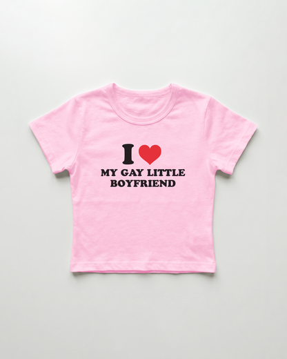 I love my gay little boyfriend cropped Baby Tee Pink | Lolita Sinz