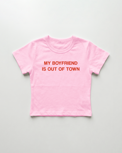 my boyfriend is out of town cropped Baby Tee Pink | Lolita Sinz