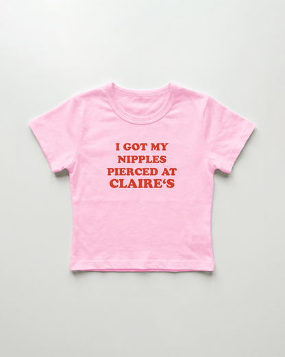 I got my nipples pierced at claire's cropped Baby Tee Pink | Lolita Sinz