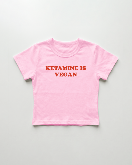 ketamine is vegan cropped Baby Tee Pink | Lolita Sinz