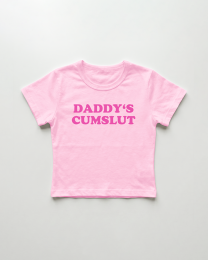 daddy's cumslut cropped Baby Tee Pink | Lolita Sinz