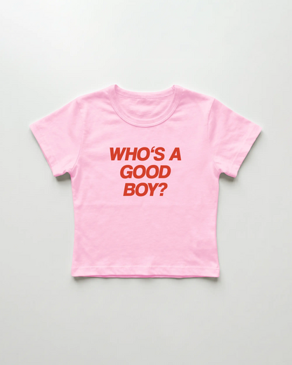 who's a good boy cropped Baby Tee Pink | Lolita Sinz