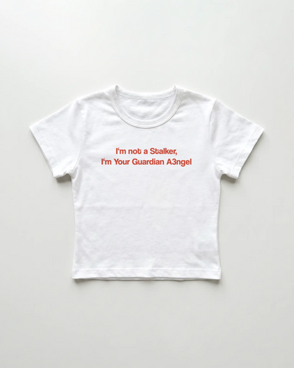 I'm not a Stalker I'm Your Guardian Angel cropped Baby Tee Weiss | Lolita Sinz