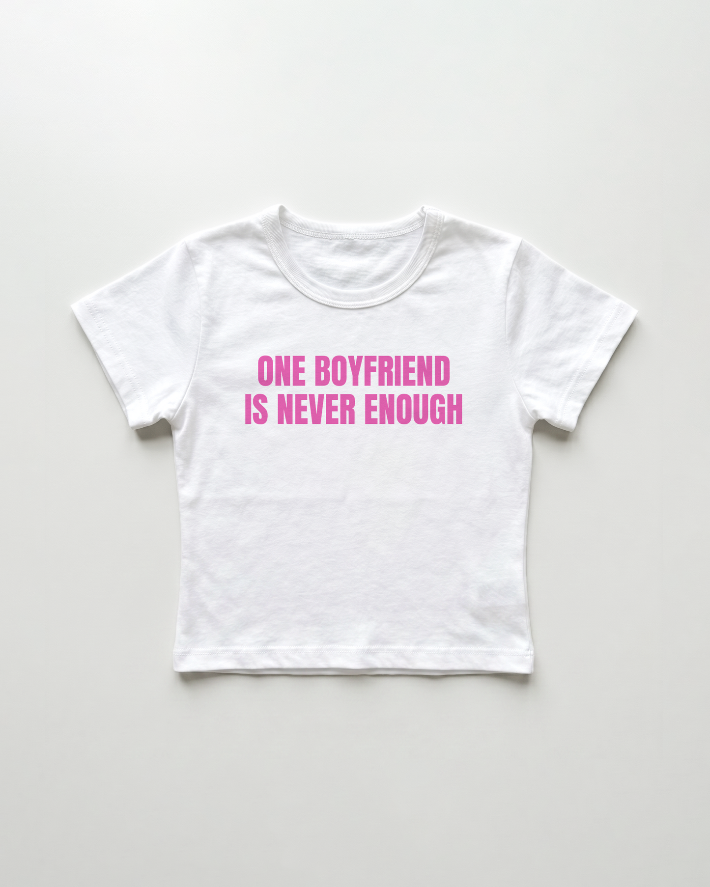 one boyfriend is never enough cropped Baby Tee Weiss | Lolita Sinz