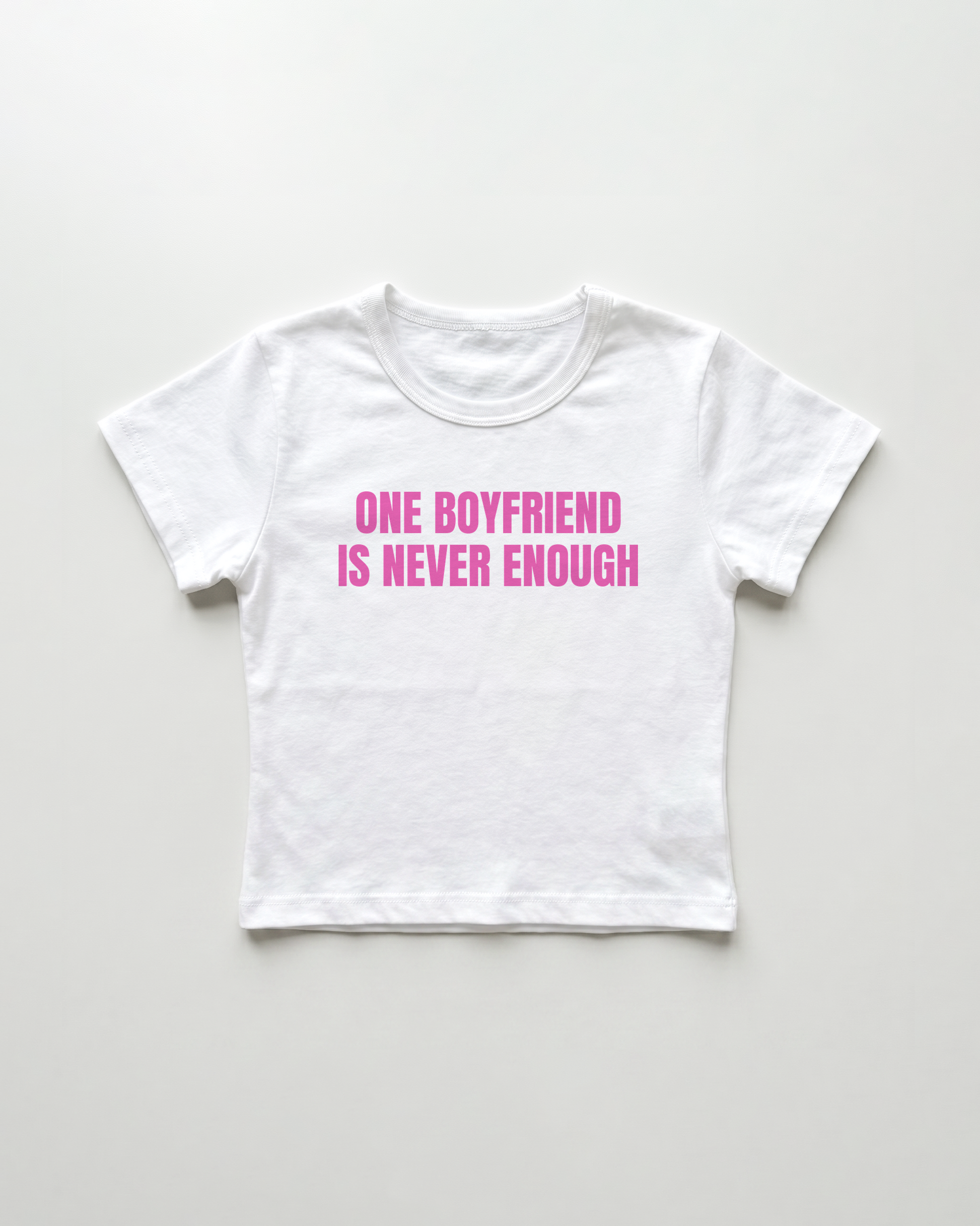 one boyfriend is never enough cropped Baby Tee Weiss | Lolita Sinz