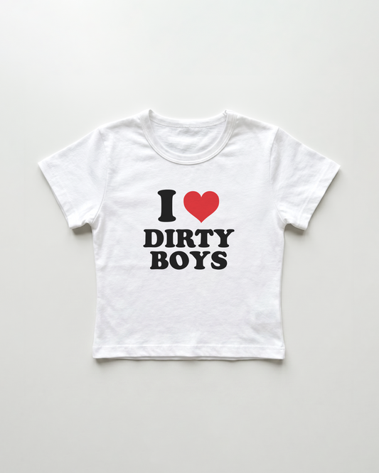 I love dirty boys cropped Baby Tee Weiss | Lolita Sinz