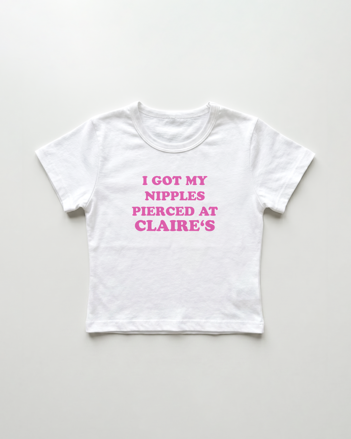 I got my nipples pierced at claire's cropped Baby Tee Weiss | Lolita Sinz
