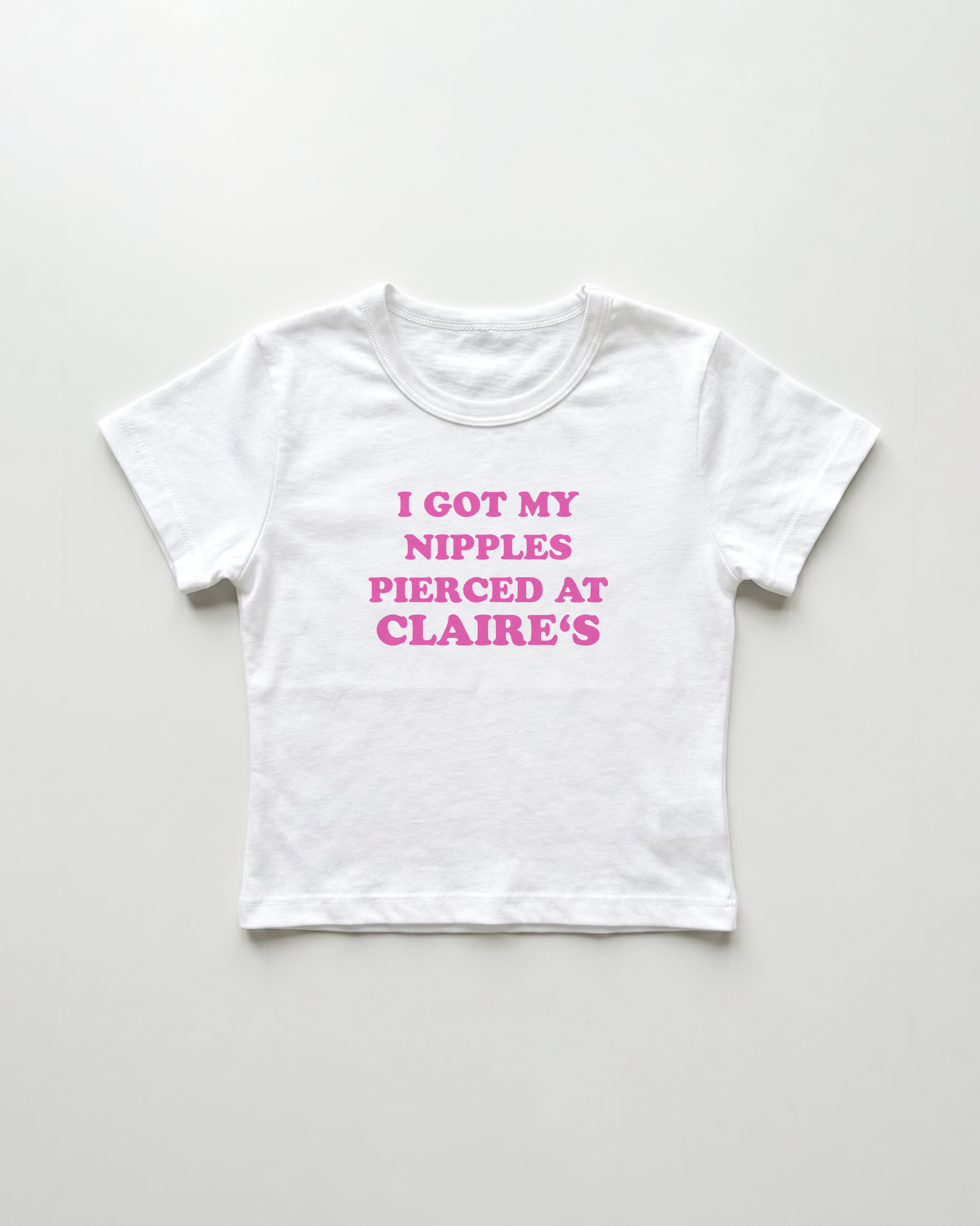 I got my nipples pierced at claire's cropped Baby Tee Weiss | Lolita Sinz