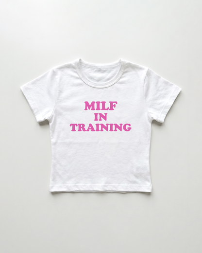 milf in training cropped Baby Tee Weiss | Lolita Sinz