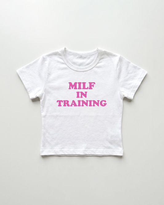 milf in training cropped Baby Tee Weiss | Lolita Sinz