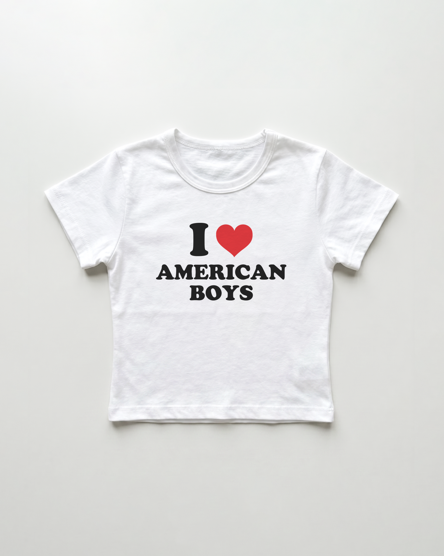 I love american boys cropped Baby Tee Weiss | Lolita Sinz